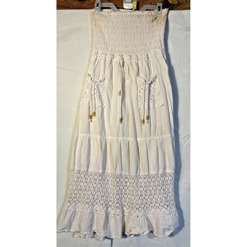 Coastal Cowgirl White Long Beach Dress Women's Medium Sundress Angel Boho Fairy